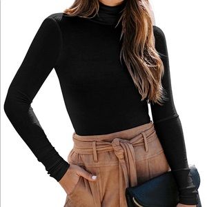 Stretchy Long Sleeve Turtleneck Ribbed Bodysuit